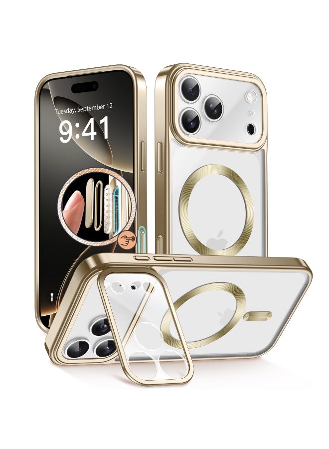 GolbinBox Magnetic for iPhone 17 Pro Case with Stand, [Compatible with MagSafe], Camera Control Capture Button, 17FT Military-Grade Protection, Shockproof Slim Phone Case 6.3"(Gold/Clear) - Image 1